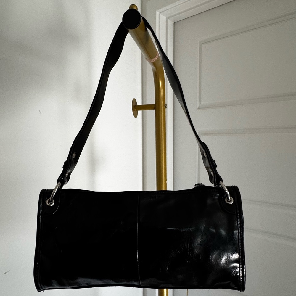 Y2K Vintage Vegan Patent Leather Versatile Slim Bag Black Pouchette Cyber 90s - Picture 9 of 13